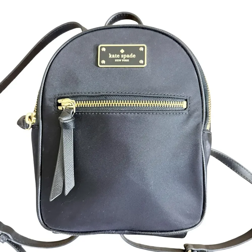 Kate Spade Black Mini Backpack Purse EUC Nylon Zip Top Adjustable Straps